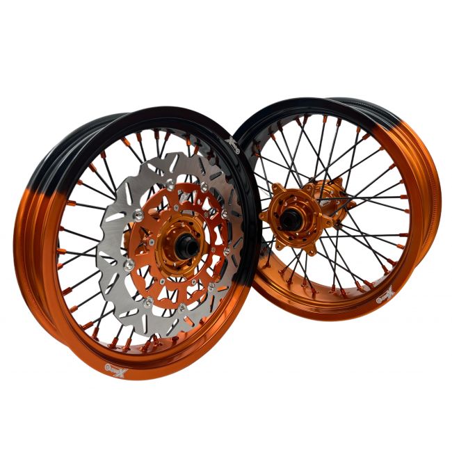 Set roti supermoto KTM 17X3.5 17X5 Orange Black XMoto